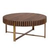 Modern Handcraft Drum Coffee Table 31.5 inch Round Coffee Table for Living Room,Small Coffee Table with Sturdy Pedestal,Walnut