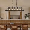 33.7-Inch Black Industrial Pendant Light with 5 E26 Bulb Sockets, Adjustable Chain Height – Modern Farmhouse Linear Chandelier for Dining Room