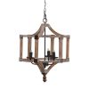 3 - Light Wood Drum Chandelier, Hanging Light Fixture with Adjustable Chain for Kitchen Dining Room Foyer Entryway, Bulb Not Included