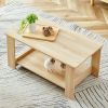 Modern minimalist log colored double layered rectangular coffee table, tea table.MDF material is more durable,Suitable for living room, bedroom