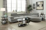 Living Room Furniture Sectional Sofa 2pc Set Grey Faux Leather Flip-up Headrest