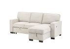 Estelle 86.5" Beige Fabric Reversible Sleeper Sectional with Storage Chaise Drop-Down Table 2 Cup Holders and 2USB Ports