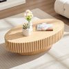 Modern Handcraft Drum Coffee Table Length 43.7 inch Ellipse Coffee Table for Living Room,Oval Small Coffee Table with Sturdy Pedestal,Natural Ash MDF