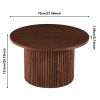 Walnut Wood Veneer Tabletop, Set of 2 Round Coffee Tables, Farmhouse Circle Coffee Table MDF Table-top with Metal Base