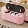 Elegant Upholstered Sherpa Fabric Storage Ottoman with Wood Legs, Storage Bench for Bedroom, Living Room, Pink