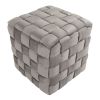 Square Braided 16" Ottoman in Dark Grey Velvet by LumiSource