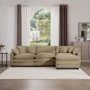 Corduroy 3-seater sofa with 1 footrest, L-shaped double sofa with ottoman for small living rooms, Tan corduroy sofa