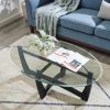 48 Inch Oval Glass Coffee Table, Black Round Coffee Table Center Table with Glass Top, Small Coffee Table for Living Room, Office and Apartment