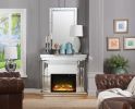 Wood and Mirror Electric Fireplace with Embedded Faux Crystals, Clear