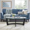 48 Inch Oval Glass Coffee Table, Black Round Coffee Table Center Table with Glass Top, Small Coffee Table for Living Room, Office and Apartment