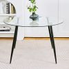 Modern simple glass table, high-quality tempered glass metal material, black spray table legs, suitable for restaurant kitchen (set of 1)