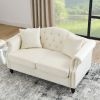 57" Chesterfield Sofa Grey Velvet for Living Room, 2 Seater Sofa Tufted Couch with Rolled Arms and Nailhead for Living Room, Bedroom, Office