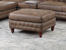 1pc Cocktail Ottoman Dark Coffee Breathable Leatherette Tufted Nailhead Wooden Legs Living Room Furniture
