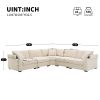 [Video]106" Convertible L Shaped Sectional Sofa,Corduroy Corner Couch with Armrest Storage,Cup Holders,USB Charger,Irregular Corner