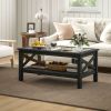 HOMCOM Glass Coffee Table, Modern Farmhouse Center Table with Storage, Side Table for Living Room with Classic X-Bar Style Sides, Black