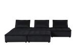 Anna 120" Black Velvet 5 Pc Sectional Sofa Ottoman