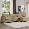 Corduroy 3-seater sofa with 1 footrest, L-shaped double sofa with ottoman for small living rooms, Tan corduroy sofa