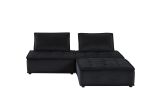 Anna 80" Black Velvet 3 Pc Sectional Sofa Ottoman