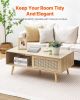 VEVOR Rattan Coffee Table, Mid Century Coffee Table, Rectangle Wood Coffee Table, 42 Inch Modern Boho Style Two Layers Storage Coffee Table