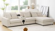 [New+Video]114*64'' Corduroy Sectional Sofa with Bluetooth Speakers,L Shaped Couch with Console,USB Charger,Cup Holders,Storage,Ottoman