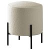 Beige and Matte Black Round Upholstered Ottoman