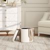 Brandy 14" Round Upholstered Storage Ottoman with Leather Accent, Flax White
