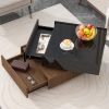 ON-TREND Multi-functional Square 360°Rotating Coffee Table with 2 Drawers, High Gloss 2-Tier Center Table with Swivel Tabletop and Storage