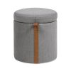 Brandy 14" Round Upholstered Storage Ottoman with Leather Accent, Uptown Gray