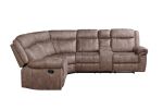 Dollum Two Tone Chocolate Nubuck Manual Recliner Sectional Sofa w/USB Port & Cupholder Console