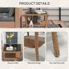 Outsunny Rattan Side Table, Outdoor End Table with Storage Shelf, Aluminum Frame Square, Coffee Table with Tempered Glass Top, Sand