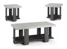 Gray 3-Piece Cocktail Set Wooden Table Top Coffee Table and Two Matching End Tables Living Room Wooden Furniture