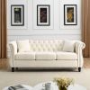 [Video] 80" Chesterfield Sofa Beige Velvet for Living Room, 3 Seater Sofa Tufted Couch with Rolled Arms and Nailhead for Living Room, Bedroom, Office