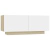 TV Cabinet White and Sonoma Oak 39.4"x13.8"x15.7" Engineered Wood