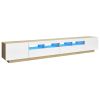 TV Cabinet with LED Lights White and Sonoma Oak 102.4"x13.8"x15.7"