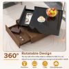 ON-TREND Multi-functional Square 360°Rotating Coffee Table with 2 Drawers, High Gloss 2-Tier Center Table with Swivel Tabletop and Storage