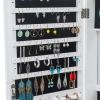 Full Mirror Wooden Wall Mounted 4-Layer Shelf 2 Drawers With Inner Mirror 8 Blue LED Light Jewelry Storage Mirror Cabinet - White XH