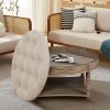 Large Round Ottoman Coffee Table 2 Tier Oversized Button Tufted Ottoman with Wooden Shelf Storage Farmhouse Upholstered Coffee Table Living Room Foots