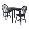Moreno 3-Pc Drop Leaf Dining Table with Windsor Chairs; Black