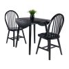 Moreno 3-Pc Drop Leaf Dining Table with Windsor Chairs; Black