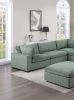 Sage Color 6pc Modular Sectional Set Corduroy Upholstery Couch 3x Corner wedge, 2x Armless Chairs 1x Ottoman Living Room Furniture