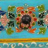 TV Cabinet Solid Mango Wood Blue Hand Painted