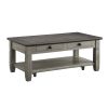 Coffee and Antique Gray Finish 1pc Cocktail Table with Casters 2 Drawers Bottom Shelf Wooden Living Room Furniture
