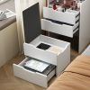 (48CM) 3 in 1 Vanity Desk with Plip Top Mirror,Small Make Up Vanity Set with Visible Glass Desktop,Compact Makeup Vanity with 3 Drawers,Cushioned Tool