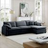 Oversize 3-seater sofa with One footrest, L-shaped Sectional sofa with ottoman for living rooms,Grey corduroy sofa