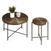 2-Piece Coffee and End Table Set – Waterproof MDF with PVC Cover, Distressed Cylindrical Design, Black Metal Legs – Classic Rustic Charm, Dark Walnut