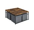 Vinny 35" Weathered Oak Wood Grain 5 Piece Coffee Table Set with Raised Edges