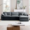 Oversize 3-seater sofa with One footrest, L-shaped Sectional sofa with ottoman for living rooms,Grey corduroy sofa
