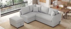 82.6" L-shaped Sectional Pull Out Sofa Bed Sleeper Sofa with Two USB Ports, Two Power Sockets and a Movable Storage Ottoman, Gray