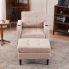 Beige Upholstered Armchair and Storage Ottoman Set - Comfortable Single Sofa with Cup Holders and Tufted Detailing, Ideal for Living Room or Bedroom