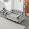 Modern Velvet Loveseat Futon Sofa Couch Pullout Bed, Small Love Seat Lounge Sofa w/Reclining Backrest, Toss Pillows, Pockets